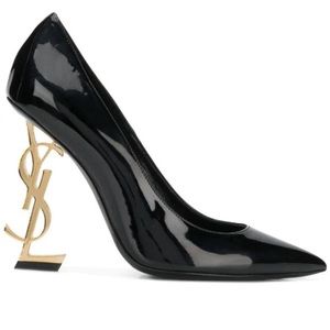 YSL Black 110MM Patent Leather  Gold Heels